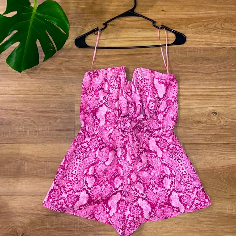 Pink Snakeskin Tie Front Romper (Never Worn)